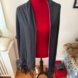 Talbots Wms Black/ Silk Fringed Scarf